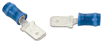 RECEPTACLE/Male, insulated, blue, PIDG series. Stud/tab size: 6.35 mm X .81 mm. For use with 16-14 gauge wire. 