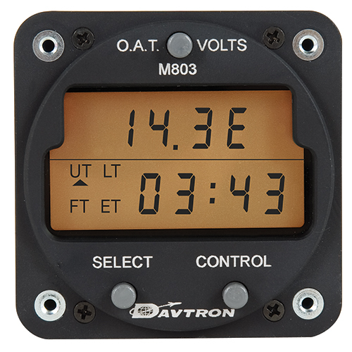 M803 Digital Clock Chronometer, O.A.T., Voltage Gauge | 28V Orange Lighting Cessna Configuration 
