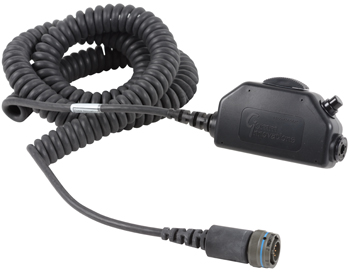 SWITCH and CABLE ASSEMBLY/Black case with large clothing clip, TJT-120 jack, civilian wiring, mic hi to pin 1, momentary lock ICS key switch, PTT (push-to-talk) transmit key, mic lo interrupt, 10' coi