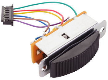 SLIDE SWITCH/Momentary-Momentary, Black cap, Teflon washer and 6-pin mini plug to interconnect to distribution module 