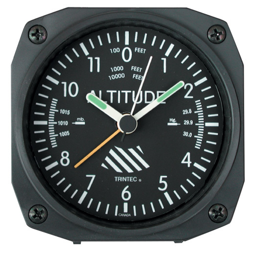 DESK ALARM CLOCK/Altimeter. Dimensions: 3.5 x 3.5 x 1.5