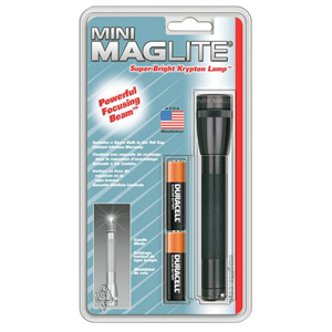 MINI MAG-LITE FLASHLIGHT HANG PACK/Black, includes: flashlight and 2 ea AA alkaline batteries.